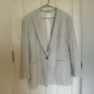 H&M White Blazer with Black Pinstripes